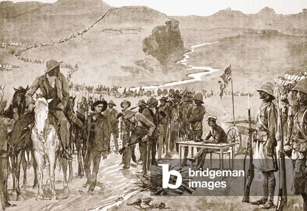 The surrender of Prinsloo, illustration from 'Battles of the Nineteenth Century: Vol. VII, The Boer War 1900-1901' by Archibald Forbes, G.A. Henty and Major Arthur Griffiths (litho)