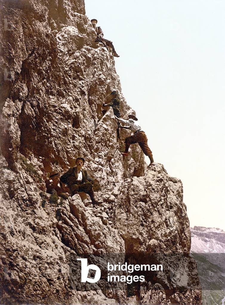Climbers in the Tyrol, pub. c.1900 (colour litho)