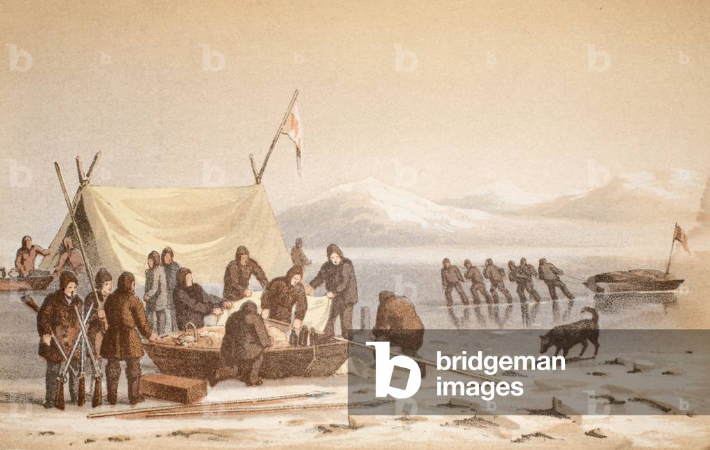 The Meeting in Wellington Channel, June 14, 1851, illustration from 'Voyage to Baffin's Bay and Barrow Straits...', 1852 (hand-coloured engraving)
	
