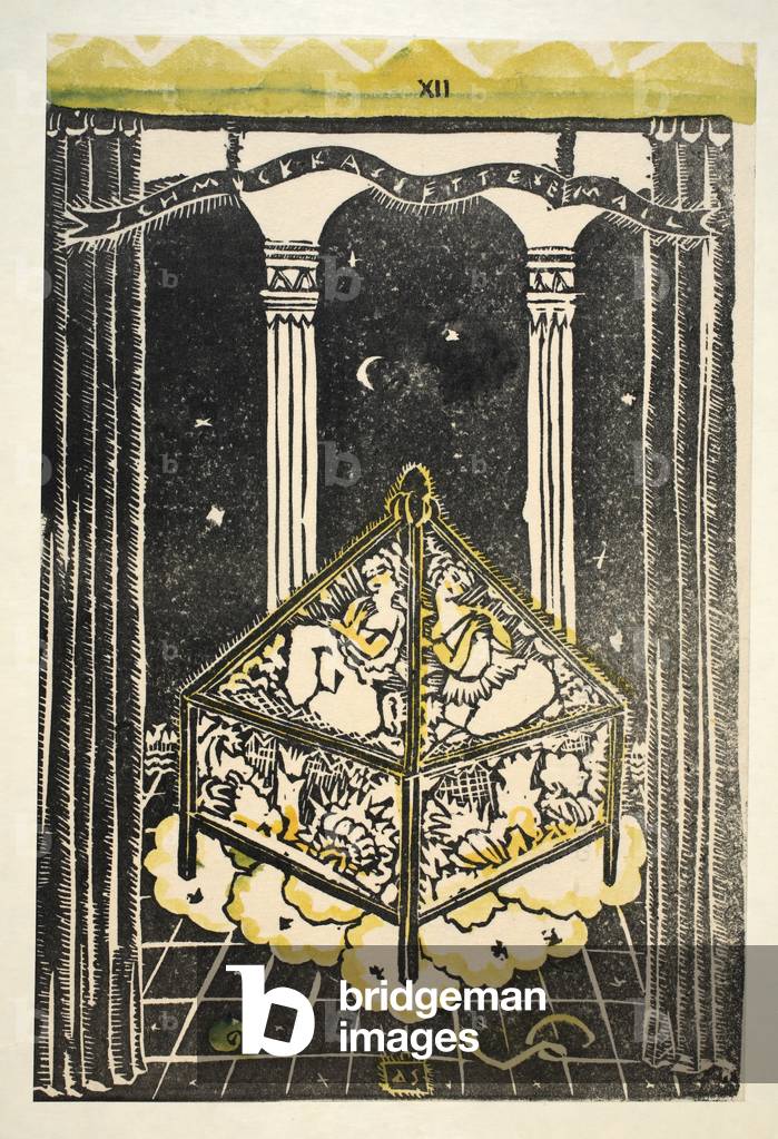 Schmlekkassettexemail, Plate 12, Book 10, illustration from 'Wiener Werkstatte Mode 1914/15', pub. Eduard Kosmack, Vienna, 1914-1915 (hand-coloured linocut)