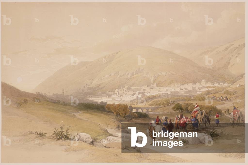 Nablous, ancient Shechem, April 17th 1839, plate 42 from Volume I of 'The Holy Land', engraved by Louis Haghe (1806-85) pub. 1842 (litho)
