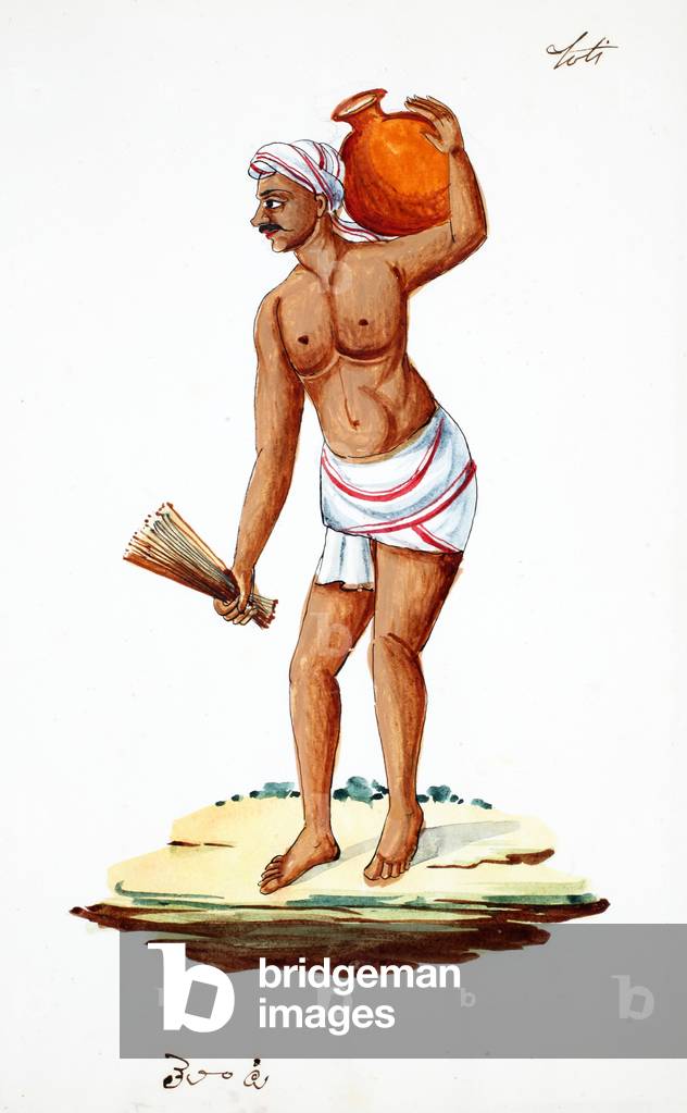 Sweeper carrying water (w/c on paper)