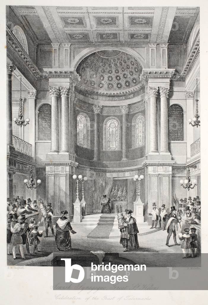 Jewish Synagogue, Great St Helens, from 'London Interiors with their Costumes and Ceremonies' pub. Joseph Mead, London, c.1843 (steel engraving)