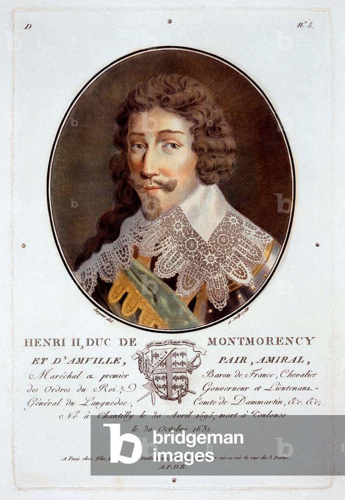 Henri II, Duc de Montmorency et d'Amville, from 'Portraits des grands hommes, femmes illustres, et sujets memorables de France, grave et imprimes en couleurs', published by Pierre Blin, 1786-92, Paris (colour engraving)