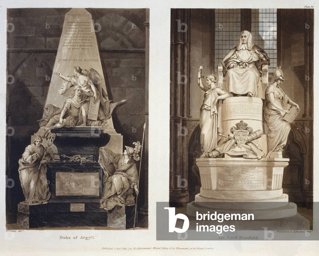 Gräber des Herzogs von Argyll und Lord Mansfield, Tafel 56 aus 'Westminster Abbey', graviert von Williamson un