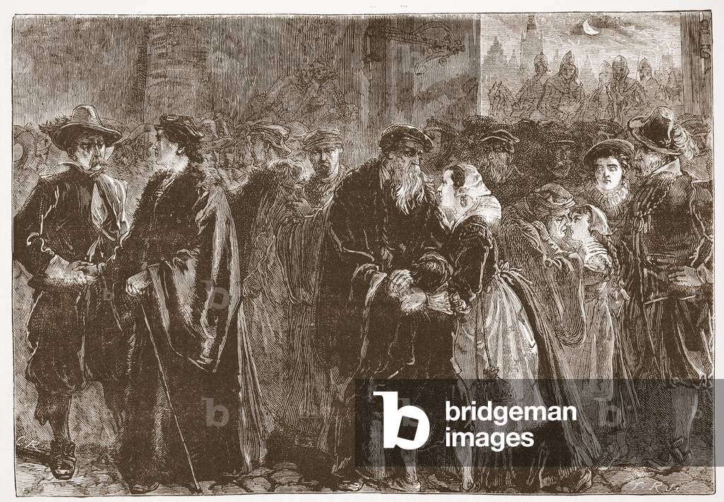 Departure of the banished ministers from Kuttenberg, illustration from 'The History of Protestantism' by James Aitken Wylie (1808-1890), pub. 1878 (engraving)