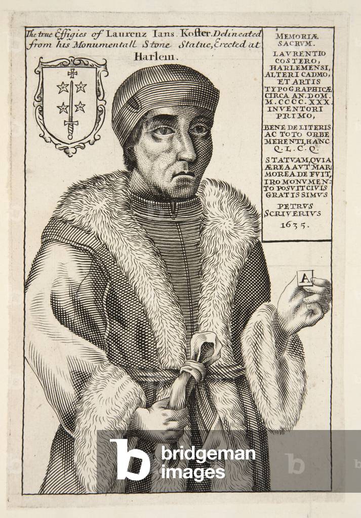 Laurenz Jans Koster, Frontispiece to Mechanick Exercises: or The Doctrine of Handy-Works applied to the Art of Printing, pub. 1683 (engraving)