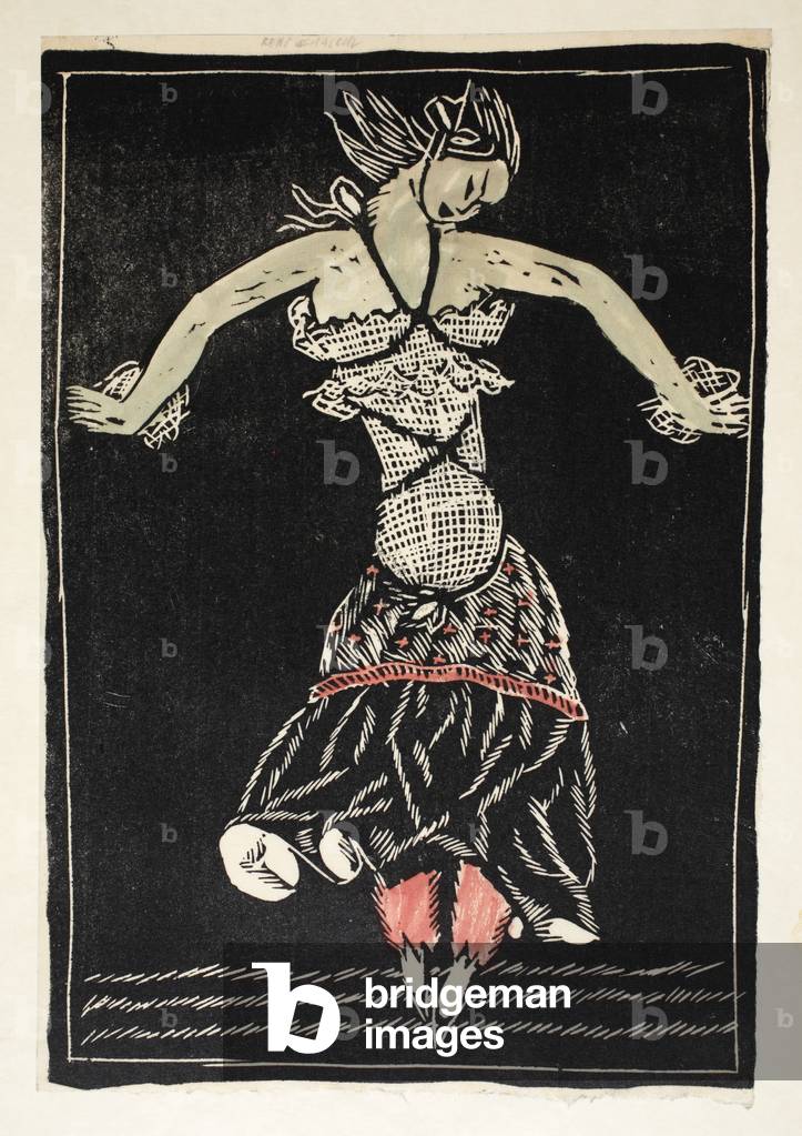 Ballerina, Plate 8, Book 4, illustration from 'Wiener Werkstatte Mode 1914/15', pub. Eduard Kosmack, Vienna, 1914-1915 (hand-coloured linocut)