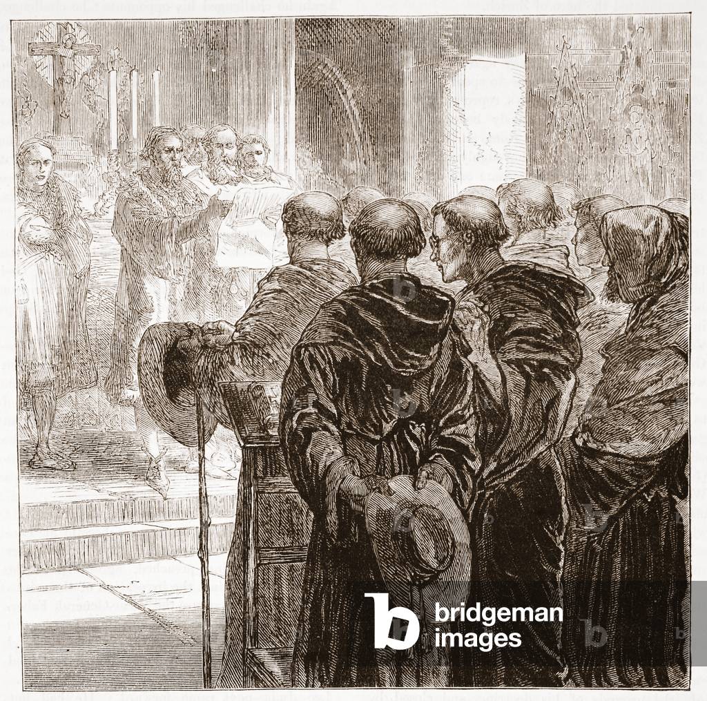 The Councillors dissolving the Augustine order of Monks in Zurich, 1524, illustration from 'The History of Protestantism' by James Aitken Wylie (1808-1890), pub. 1878 (engraving)