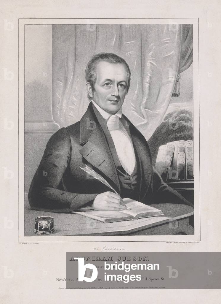 Adoniram Judson (1788 - 1850), Missiionary to Burmah, pub. 1846 (engraving)