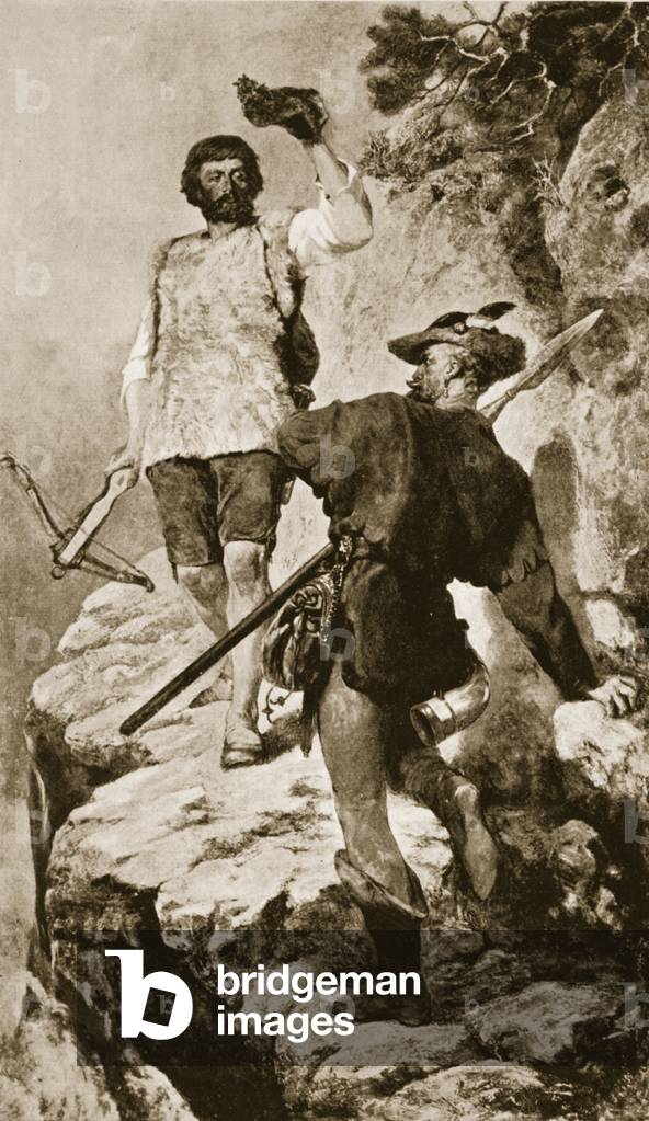 Gessler incontro Tell quando separato dai suoi uomini (lito)