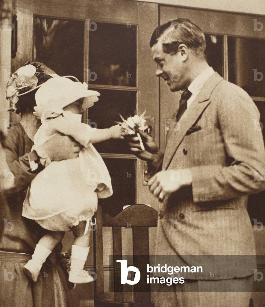 A Child Hands King Edward VIII a Bouquet at Enham Village Centre, 1926 (b/w photo)