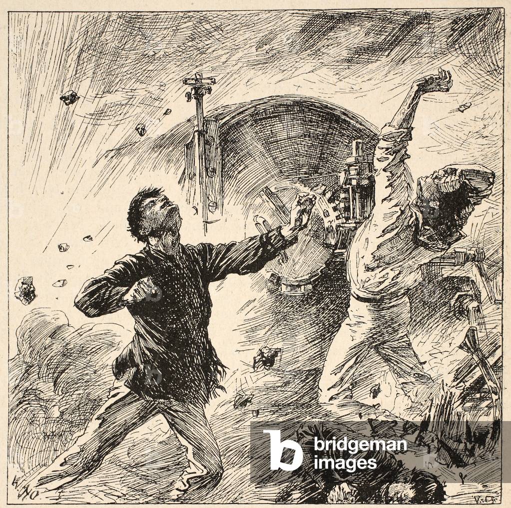 The shell burst among her bow guns, illustration from 'Battles of the Nineteenth Century' by Archibald Forbes, G.A. Henty and Major Arthur Griffiths (litho)