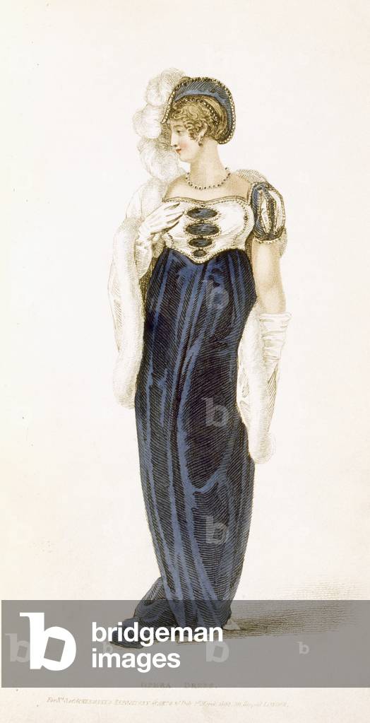 Evening dress, fashion plate from Ackermann's Repository of Arts (coloured engraving)