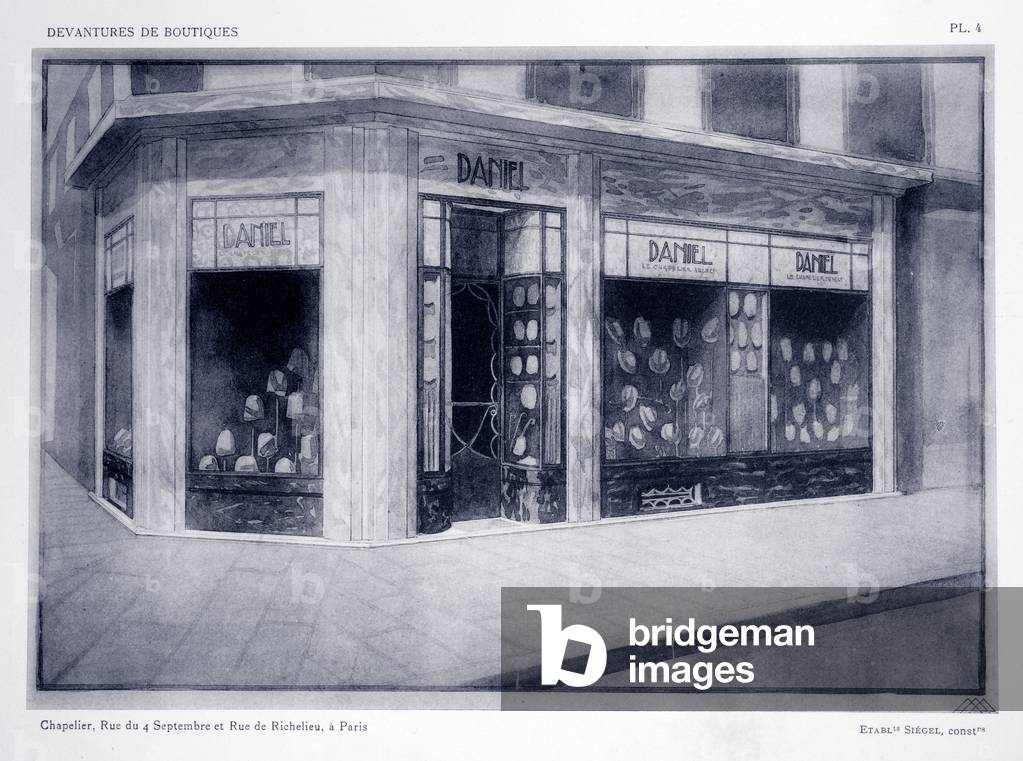 Shop front, plate 4, illustration from 'Devantures de Boutiques' by Louis-Pierre Sezille, Paris, 1927 (litho)