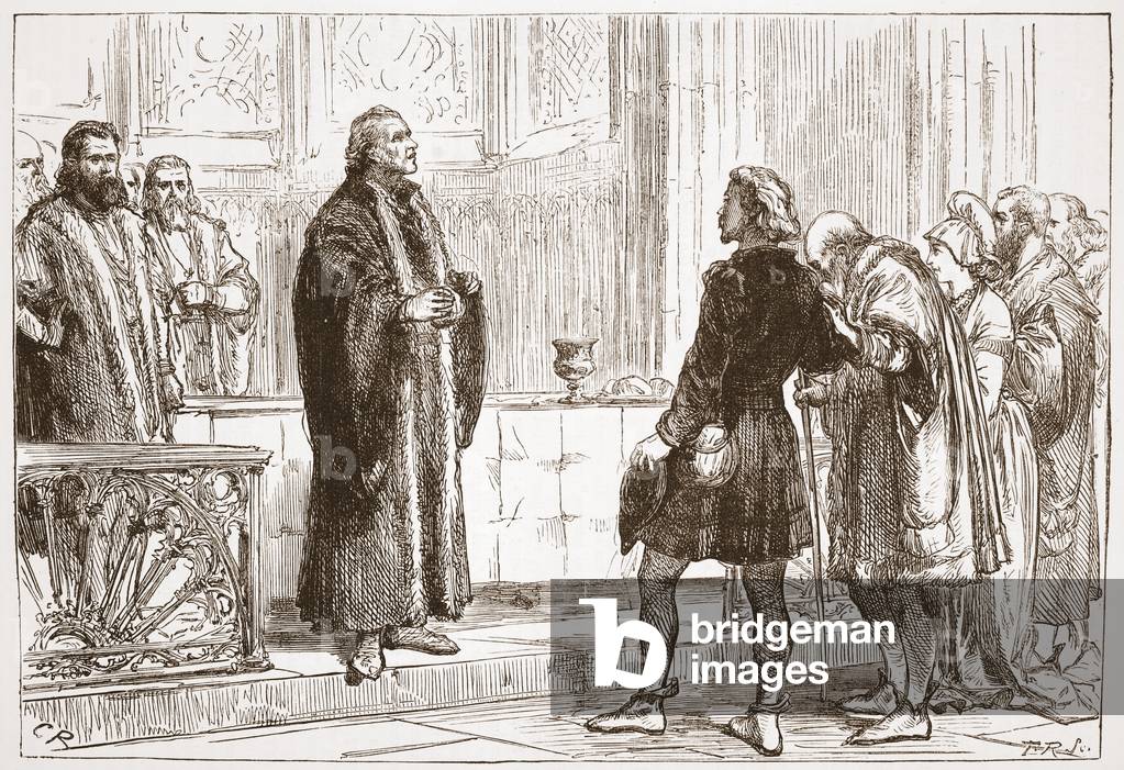 Dr Haller dispensing the Lord's Supper in Bern Cathedral, illustration from 'The History of Protestantism' by James Aitken Wylie (1808-1890), pub. 1878 (engraving)