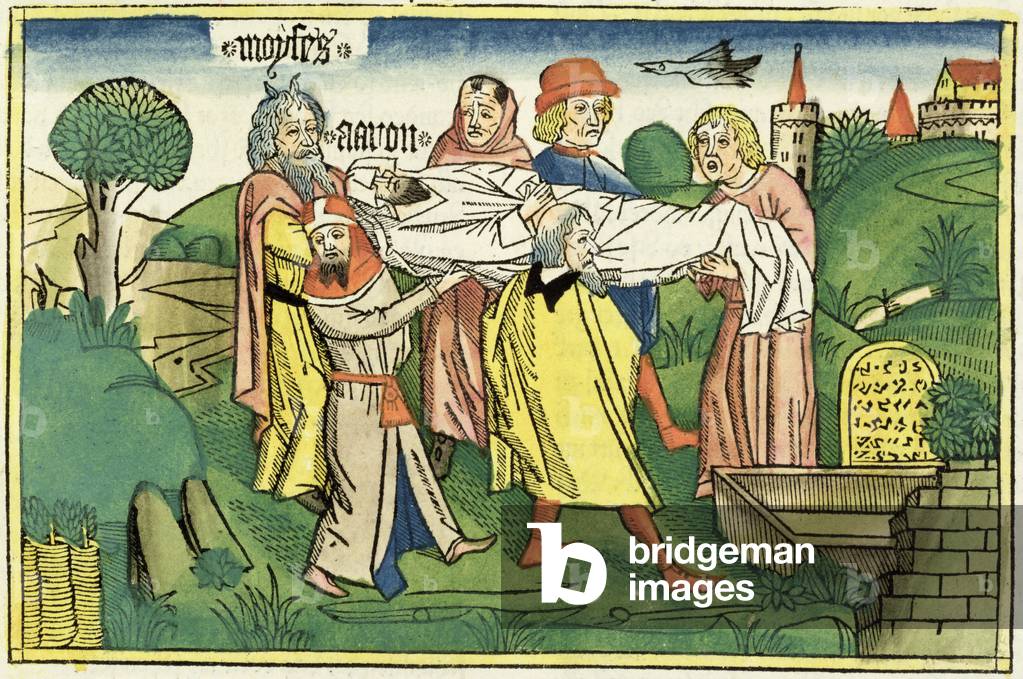 Numbers 20 22-29 Death of Aaron, from the 'Nuremberg Bible (Biblia Sacra Germanaica)' (coloured woodcut)