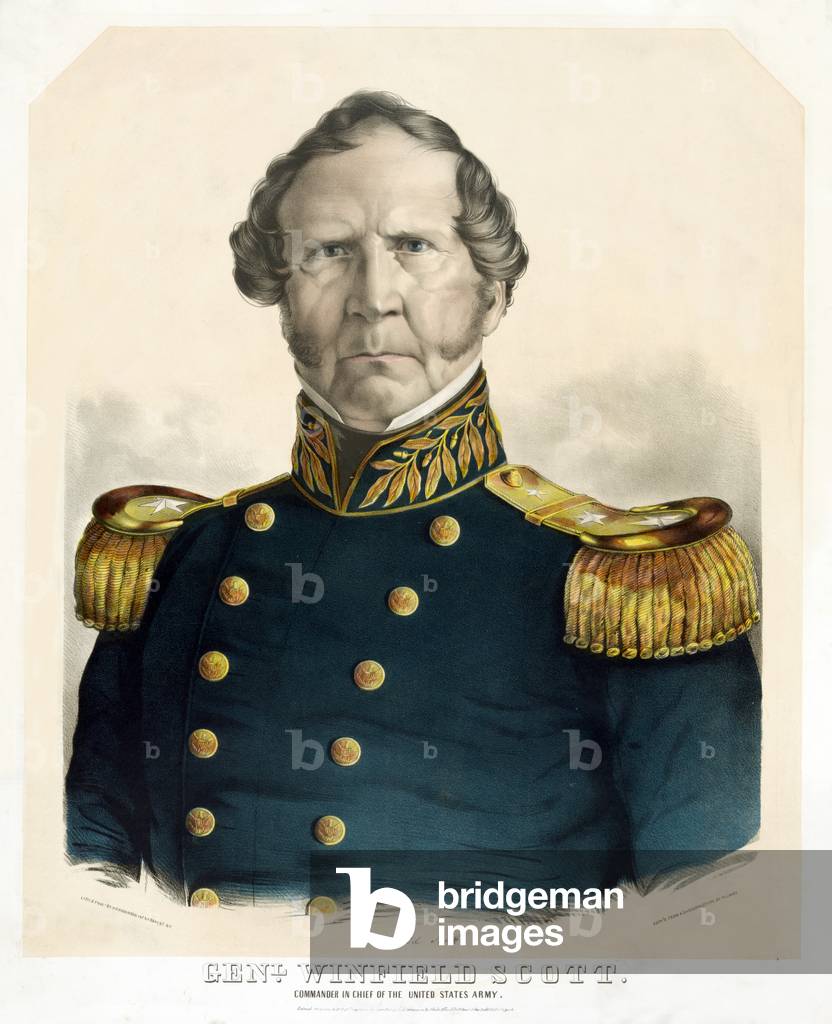 General Winfield Scott, Commander in Chief of the United Staes Army, pub. 1847 (hand coloured litho)