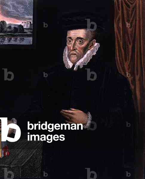 Portrait of Sir Walter Mildmay (1520?-1589), Founder of Emmanuel College, Cambridge, from 'The History of Cambridge', published by R. Ackermann, 1815 (colour aquatint)