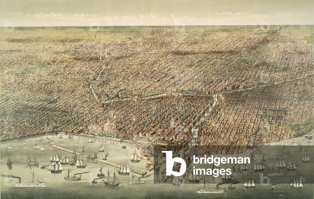 Panoramic View of the City of Chicago, pub. 1892 (colour litho)