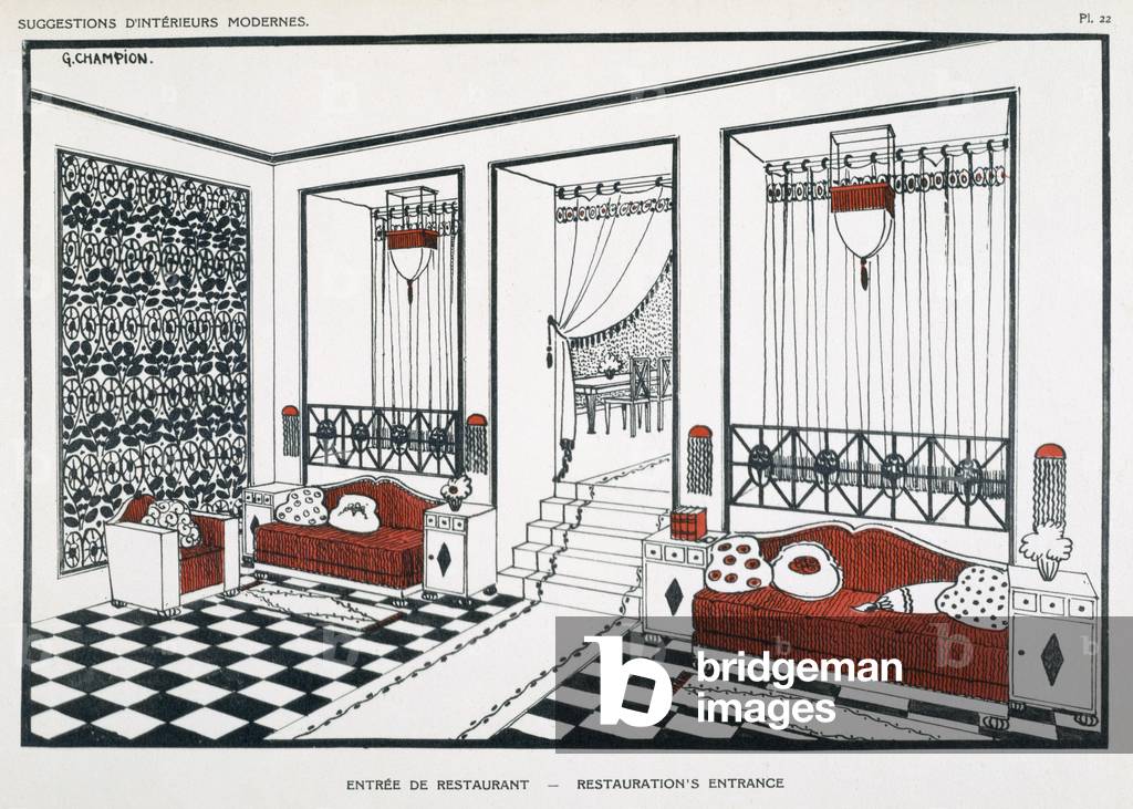 Restaurant Entrance, from 'Suggestions for Modern Interiors', published c.1920s (colour litho)