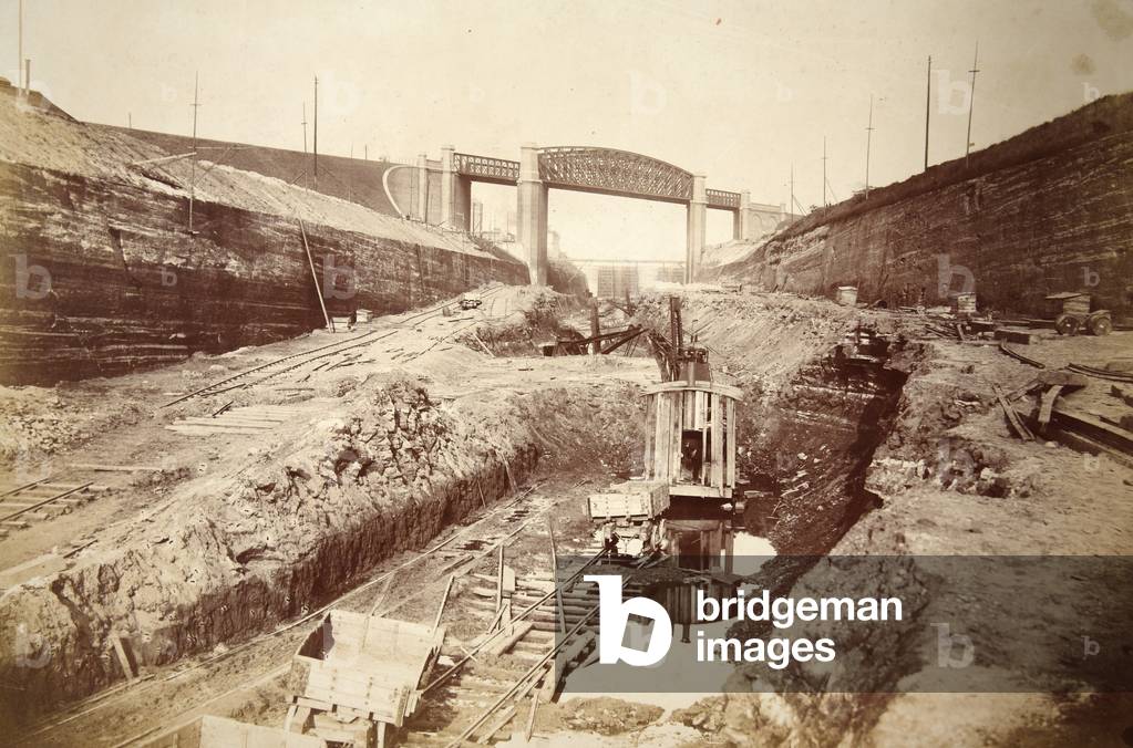 Latchford Viaduct, showing locks in distance (sepia photo)