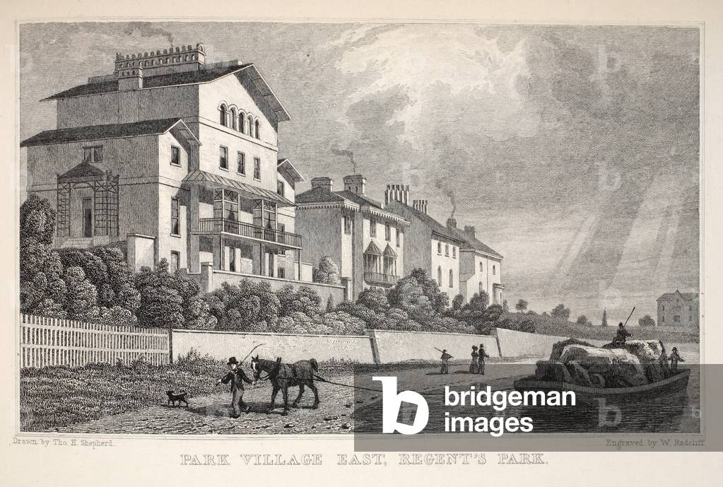 Park Village East, Regent's Park, from 'London and it's Environs in the Nineteenth Century' pub. Jones & Co., 1827-1829 (engraving)