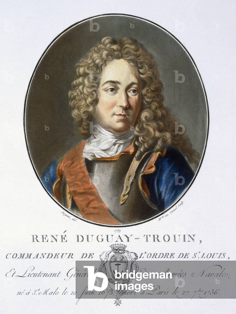 Rene Duguay-Trouin, from 'Portraits des grands hommes, femmes illustres, et sujets memorables de France, grave et imprimes en couleurs', published by Pierre Blin, 1786-92, Paris (colour engraving)
