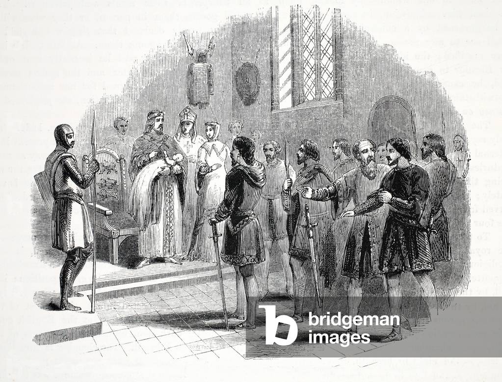 Edward the First presenting the Welsh Chieftans with a Prince born among them, at Rhuddlan Castle