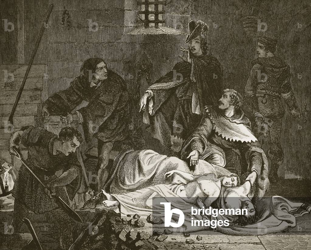 Immagine di Stampa "Sepoltura dei figli assassinati di Edoardo IV", 19th Secolo di John Cross, b/w