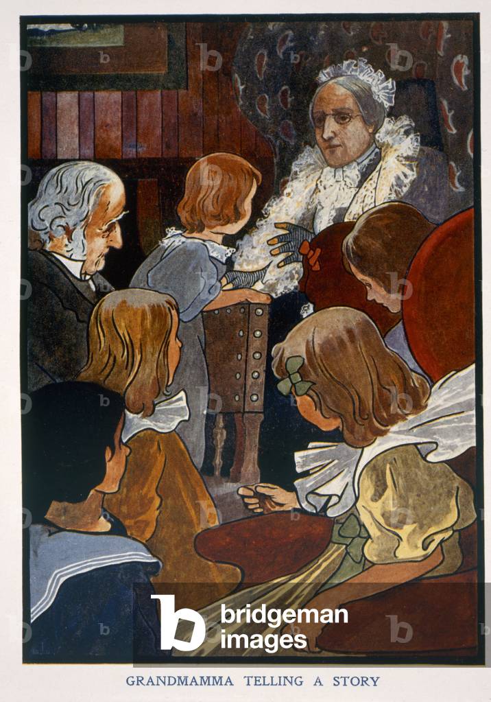 Grandmamma telling a story (colour litho)