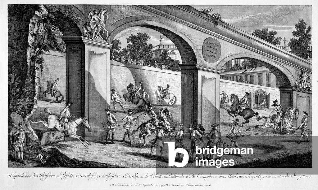 Horses Training for Cavalry Duty, from 'Le Nouveau Manege', 1776 (engraving)