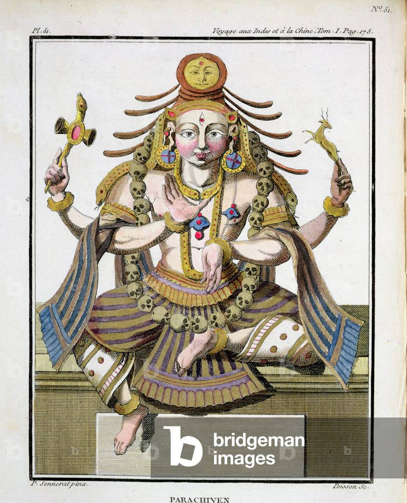 An aspect of Shiva, from 'Voyage aux Indes et a la Chine' by Pierre Sonnerat, engraved by Poisson, published 1782 (coloured engraving)