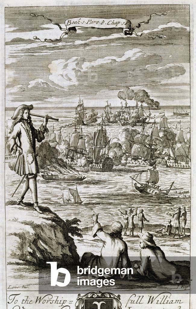 Watching a Sea Battle Through a Telescope, illustration from Book 1 Part 8 Chapter 18 of 'The Principles of Philosophy' by Anthony Le Grand, engraved by Johannes Kip (1652/53-1722), 1694 (engraving)