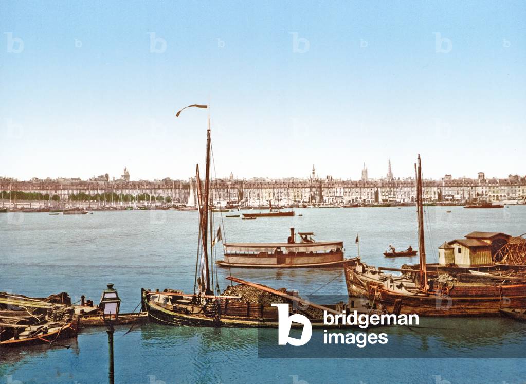 View of Bordeaux across the Garonne,  pub.1890-1900 (chromolitho)
