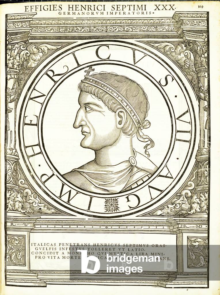 Henricus VII, illustration from 'Imperatorum romanorum omnium orientalium et occidentalium verissimae imagines ex antiquis numismatis', woodcut by Rudolph Wyssenbach, printed by Andreas Gesner, Zurich, 1559 (woodcut)
