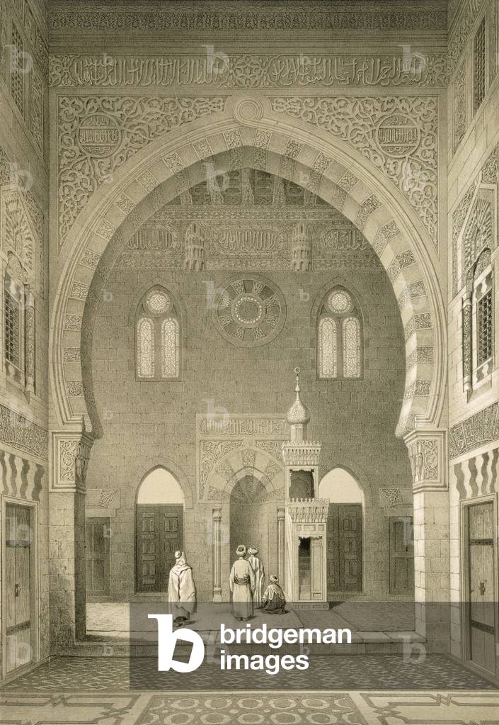Interior of the Mosque of Qaitbay, Cairo (litho)