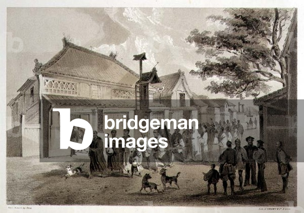 Japanese Funeral at Simoda, from 'Narrative of the Expedition of an American Squadron to the China Seas and Japan', pub. by Sarony & Co., 1856 (tinted litho)