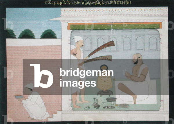 Rajah Bulwant Singh performing Puja, c.1750 (ink & coloured wash on paper)