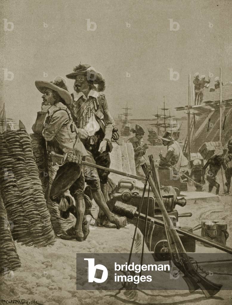 Building the first Fort at Madras, 1640, illustration from 'Hutchinson's Story of the British Nation', c.1923 (litho)