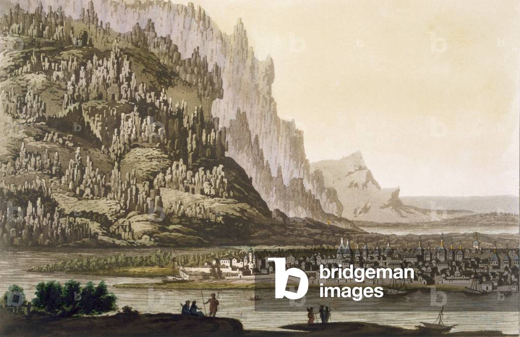 City of Yakutsk on the River Lena, eastern Siberia, c.1820s-30s (coloured engraving)