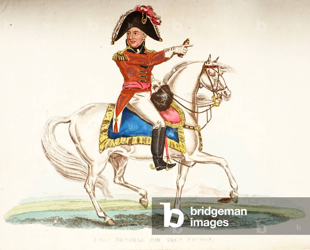 Lieutenant General Sir Thomas Picton, pub. by Richard Evans, engr Romney, illustration from 'An Historical Account of the Battle of Waterloo' by William Mudford, 1816 (coloured engraving)