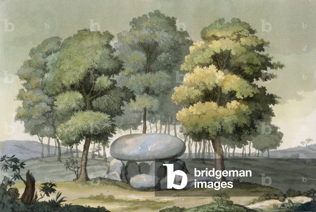 A dolmen-type passage grave of the Gauls (colour litho)