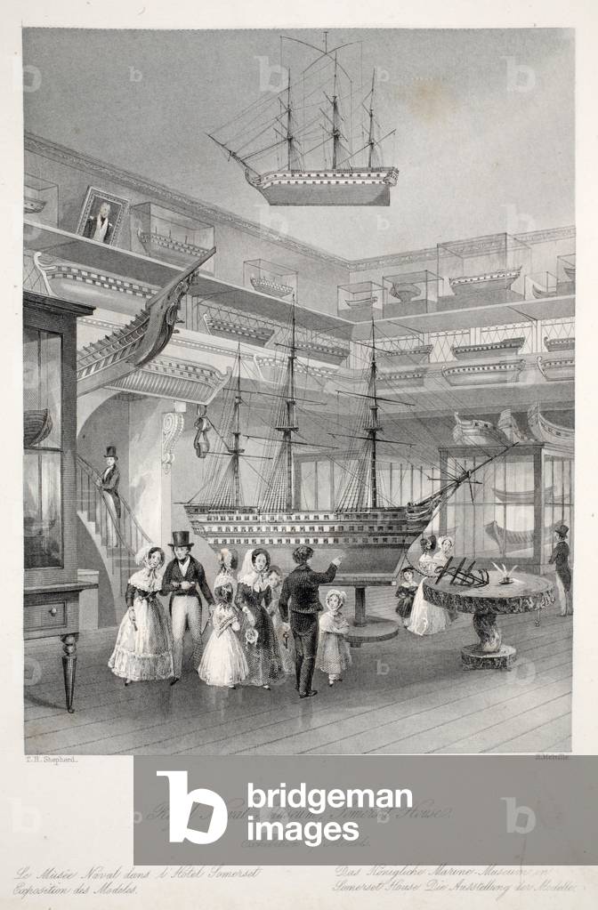Royal Naval Museum, Somerset House, from 'London Interiors with their Costumes and Ceremonies' pub. Joseph Mead, London, c.1843 (steel engraving)