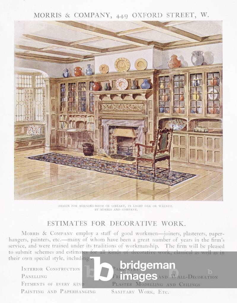 Advertisement for Decorative Work by Morris & Company, colour print