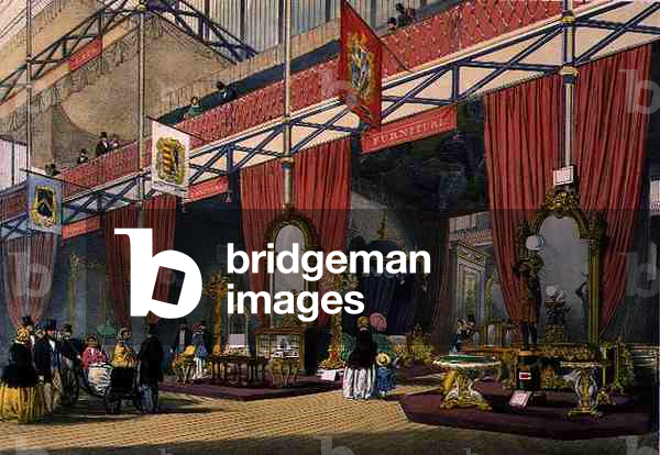 View of the Furniture section of the Great Exhibition of 1851, from Dickinson's Comprehensive Pictures (colour litho)