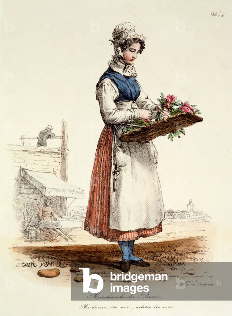 Parisian Rose Seller, print made by Delpech, 1820 (colour litho)
