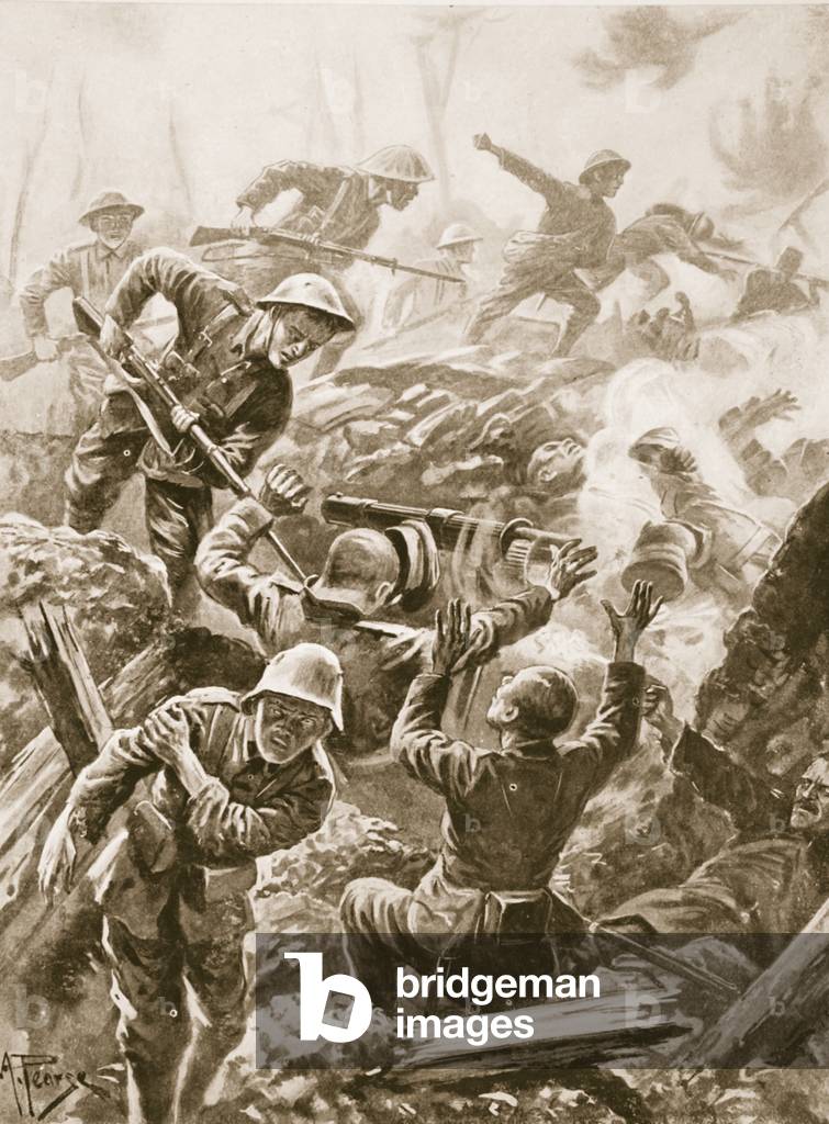 Sergeant R. Downie attacks and kills a gun team, and captures the gun (litho)