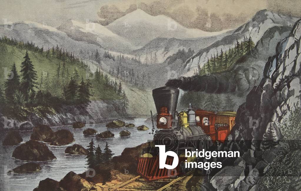 The Route To California, Truckee River,  Sierra-Nevada, pub. 1871,  Currier & Ives (colour litho)