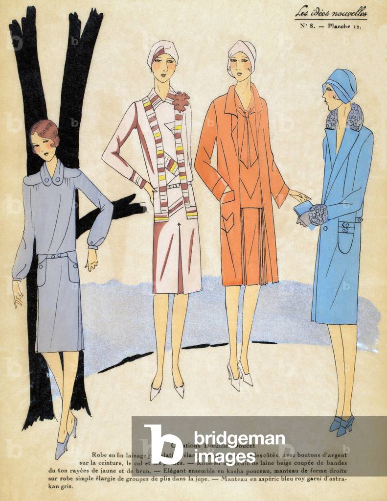 Four designs from Créations Dœuillet-Doucet, Les Idées Nouvelles, 1926 (pochoir print on tissue paper)